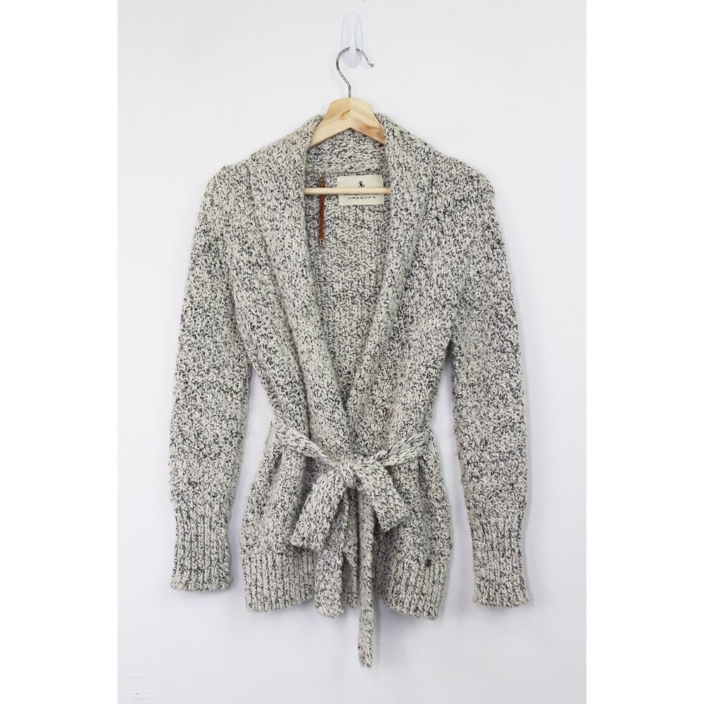 Scotch & Soda Maison Scotch Marled Belted Cardigan Sweater White Black Small